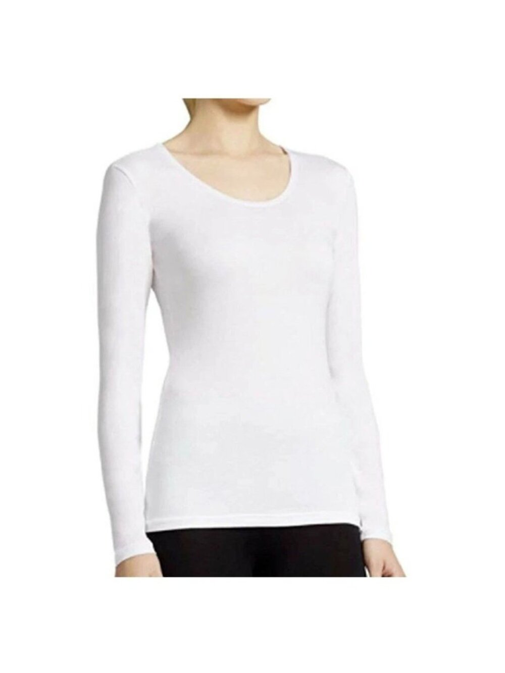 NWT 32 Degrees Heat Women's M White Green Long Sleeve Scoop Neck Base Layer